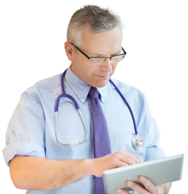 a doctor using a tablet