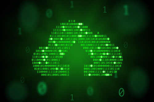 
                      glowing green zeros and ones in the shape of a cloud with an inset upward-pointing arrow
                    