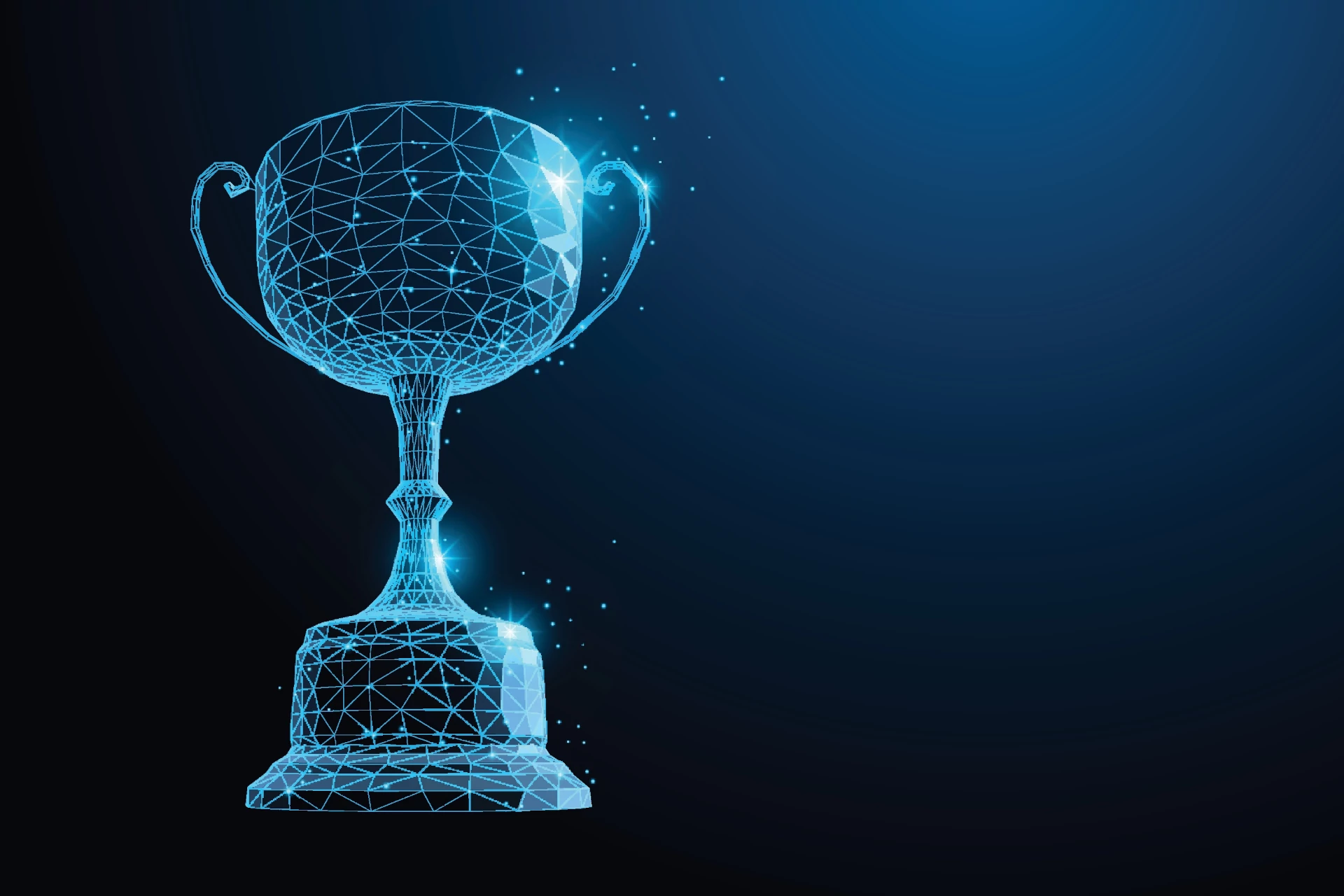 an image of a trophy rendered in blue polygons to suggest technology